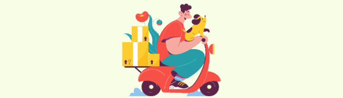 Moped mit Hund und Mann