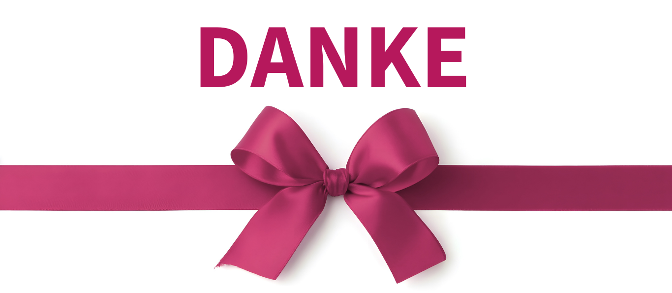 „Mangenta Schleife mit dem Wort DANKE – symbolisiert Wertschätzung und Dankbarkeit“