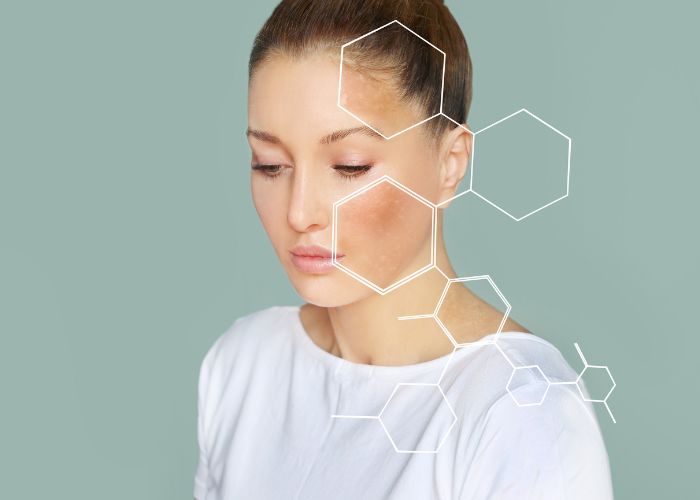 Haut-Mikrobiom: Frau mit verschiedenen Hautpartien im Detail