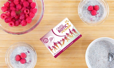 omni-biotic, probiotikum, chia-puding, gyümölcs, rostok